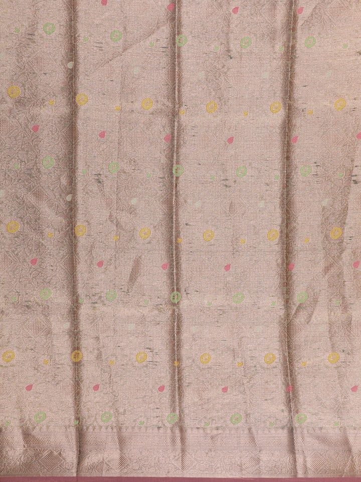 Golden Beige Floral Design Semi Tissue Saree - Diadem