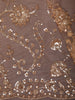 Golden Beige Floral Vine Sequins Embroidered Design Net Party Wear Saree with Designer Border