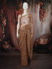 Golden Beige Floral Vine Sequins Embroidered Design Net Party Wear Saree with Designer Border