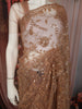 Golden Beige Floral Vine Sequins Embroidered Design Net Party Wear Saree with Designer Border