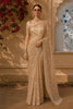 Golden Beige Floral Vine Sequins Embroidered Design Net Party Wear Saree with Designer Border