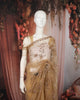 Golden Beige Floral Vine Sequins and  Beads Embroidered Design Net Party Wear Saree with Scalloped Border