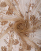 Golden Beige Floral Vine Sequins and  Beads Embroidered Design Net Party Wear Saree with Scalloped Border
