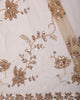 Golden Beige Floral Vine Sequins and  Beads Embroidered Design Net Party Wear Saree with Scalloped Border