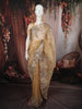 Golden Beige Floral Vine Thread Embroidered Design Pure Tissue Silk Party Wear Saree with Scalloped Border