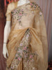 Golden Beige Floral Vine Thread Embroidered Design Pure Tissue Silk Party Wear Saree with Scalloped Border