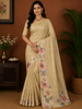 Golden Beige Mini Checked Zari Woven Design Semi Tussar Saree with Floral Border