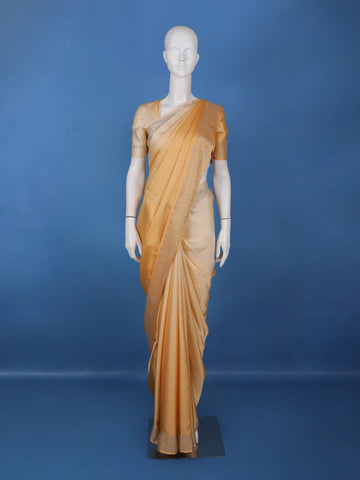 Golden Beige Stone Work Satin Saree - Diadem