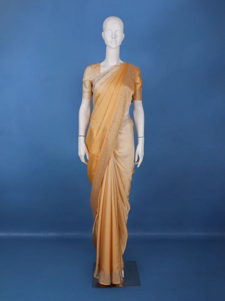 Golden Beige Stone Work Satin Saree - Diadem