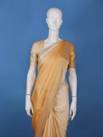Golden Beige Stone Work Satin Saree - Diadem