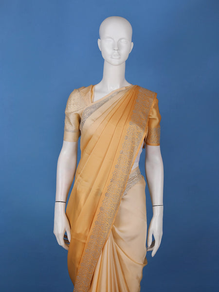 Golden Beige Stone Work Satin Saree - Diadem