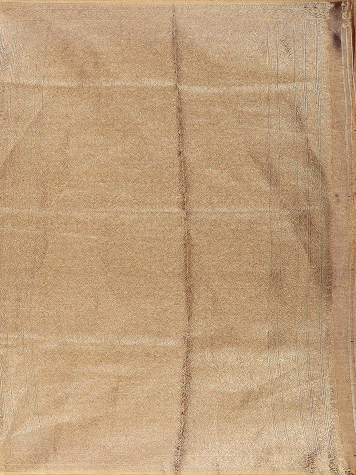 Golden Brown Floral Brocade Design Tissue Saree - Diadem