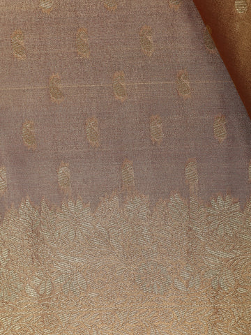 Golden Brown Floral Brocade Design Tissue Saree - Diadem