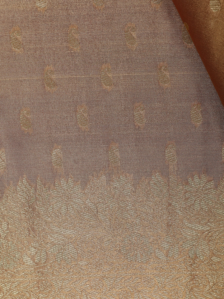 Golden Brown Floral Brocade Design Tissue Saree - Diadem