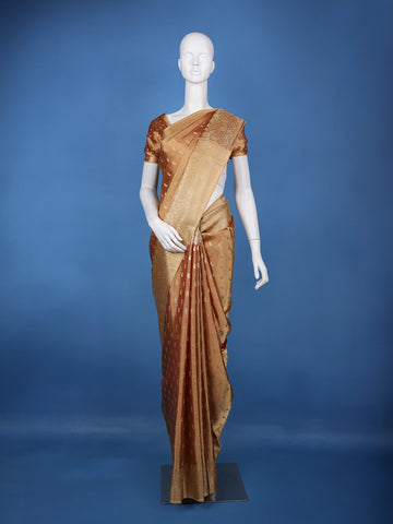 Golden Brown Floral Brocade Design Tissue Saree - Diadem