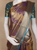 Golden Brown Floral Design Semi Tissue Silk Saree