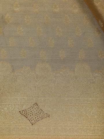 Golden Brown Floral Design Tissue Saree - Diadem