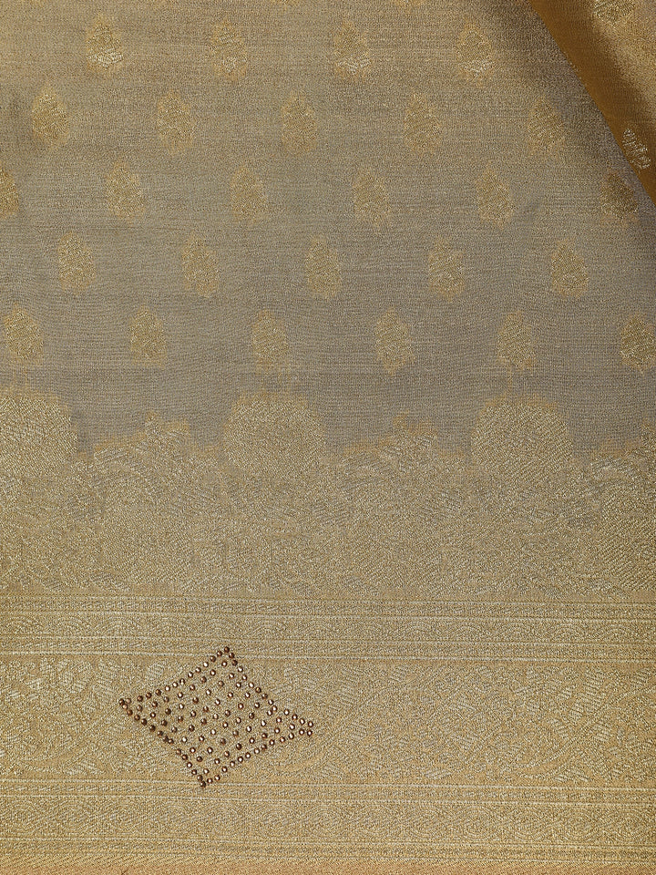 Golden Brown Floral Design Tissue Saree - Diadem
