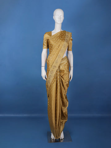 Golden Brown Floral Design Tissue Saree - Diadem