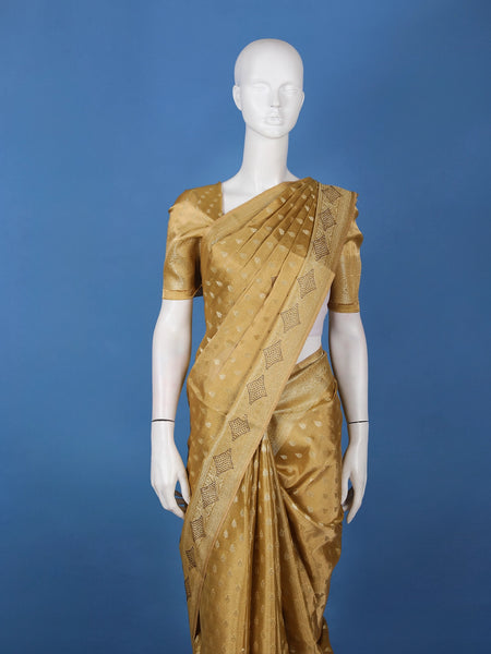 Golden Brown Floral Design Tissue Saree - Diadem