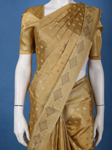 Golden Brown Floral Design Tissue Saree - Diadem