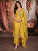 Mustard Gold Floral Butta Sequins and Beads Embroidered Design Organza Straight Cut Salwar Suit with Matching Dupatta