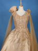 Golden Floral Sequins And Beads Embellished Satin Bridesmaids Gown
