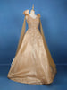 Golden Floral Sequins And Beads Embellished Satin Bridesmaids Gown