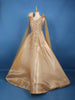 Golden Floral Sequins And Beads Embellished Satin Bridesmaids Gown