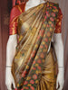 Golden Floral Woven Tissue Silk Saree with Contrast Floral Border
