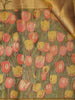 Golden Floral Woven Tissue Silk Saree with Contrast Floral Border