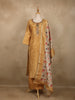 Golden Geometric Woven Tussar Silk Salwar Suit With Floral Dupatta