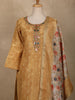 Golden Geometric Woven Tussar Silk Salwar Suit With Floral Dupatta