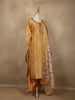 Golden Geometric Woven Tussar Silk Salwar Suit With Floral Dupatta