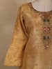 Golden Geometric Woven Tussar Silk Salwar Suit With Floral Dupatta