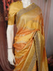 Golden Orange Floral Vine Zari Embroidered Design Pure Tussar Saree with Scalloped Border
