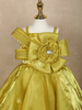 Golden Satin Oversized 3D Flower Party Frock for Girls