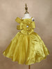 Golden Satin Oversized 3D Flower Party Frock for Girls