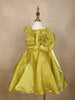 Golden Satin Oversized 3D Flower Party Frock for Girls