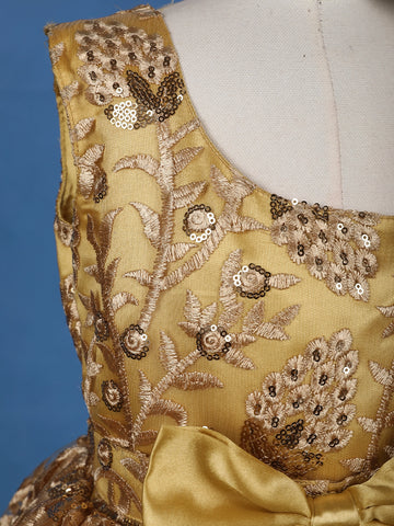 Golden Sequin Embroidered Party Wear Net Frock with Oversized Bow - Diadem
