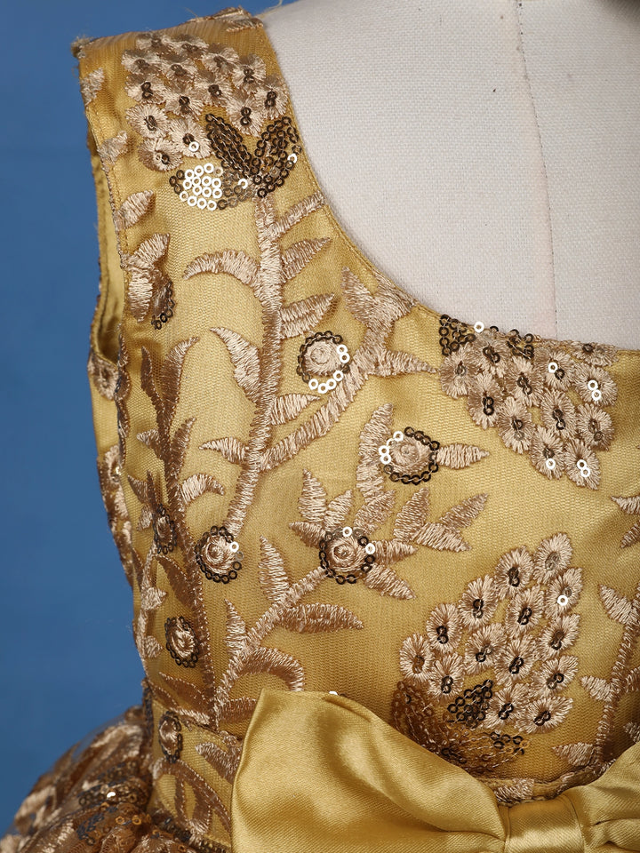 Golden Sequin Embroidered Party Wear Net Frock with Oversized Bow - Diadem