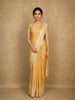 Golden Solid Design Tussar Saree with White Thread Embroidered Lace Border