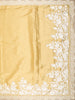 Golden Solid Design Tussar Saree with White Thread Embroidered Lace Border