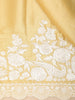 Golden Solid Design Tussar Saree with White Thread Embroidered Lace Border