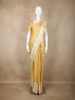 Golden Solid Design Tussar Saree with White Thread Embroidered Lace Border