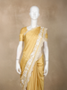 Golden Solid Design Tussar Saree with White Thread Embroidered Lace Border