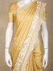 Golden Solid Design Tussar Saree with White Thread Embroidered Lace Border
