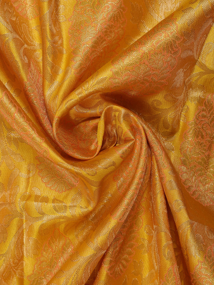 Golden Yellow Floral Woven Pure Kanchipuram Silk Saree - Diadem