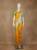 Golden Yellow Leaf Woven Soft Silk Saree with Mint Green Contrast Border - Diadem