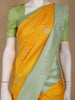 Golden Yellow Leaf Woven Soft Silk Saree with Mint Green Contrast Border - Diadem
